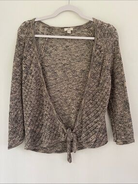 J. Jill Taupe Mix Tie-Front Open Knit Cardigan